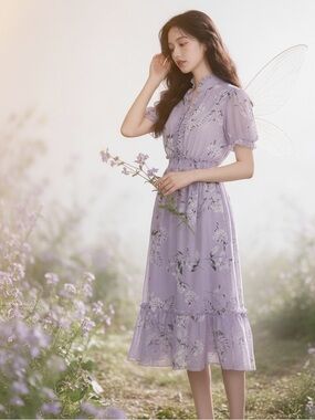 🌸 Whimsy Fairy Kate And Lily Lavender Floral Dress Size 8 Cottagecore